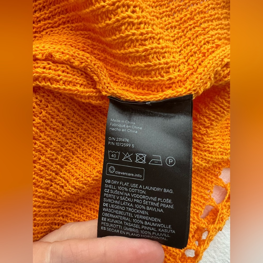 H&M Orange Crochet Cotton Knit Mini Dress Size Small New - Picture 9 of 10